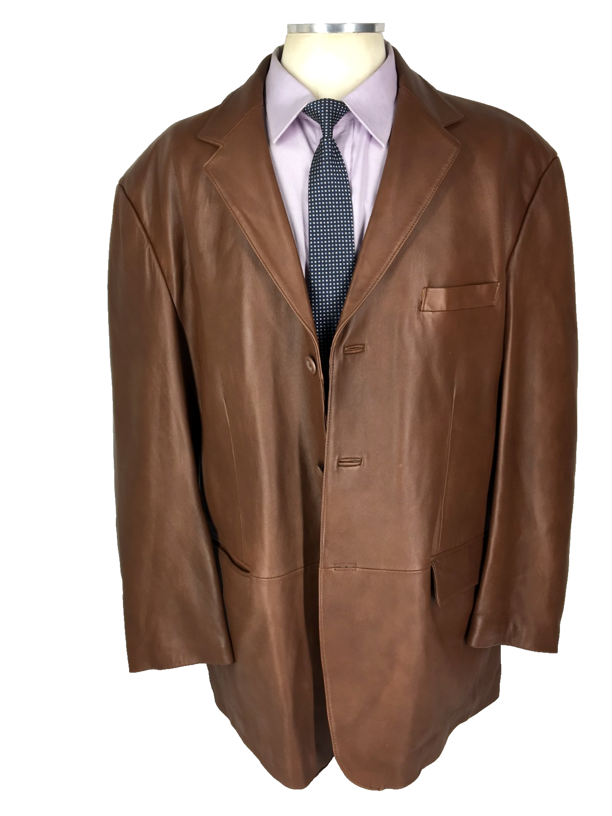 Xl Stafford Mens Recent Genuine Leather 3 Button Blazer Sport Coat Jacket Brown